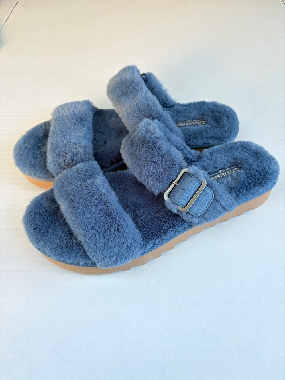NWOT Koolaburra by UGG Furr-Ah Blue Faux Fur Slide Sandal Slipper Womens Size 10